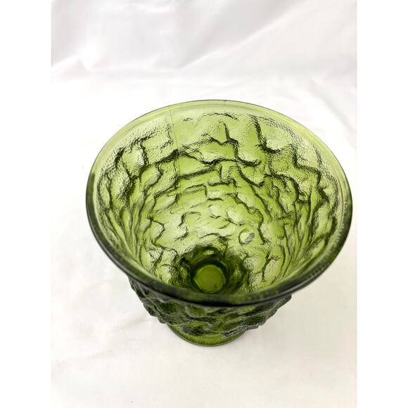 Vintage Avocado Green Compote Crinkle Glass Pedestal Bowl E. O. Brody 6.5" Tall - Picture 6 of 12